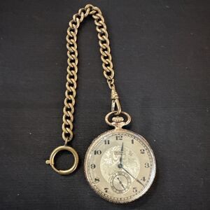 1922 Elgin 384 17j 12s Model 3 20yr Gold Filled Case W/Chain Pocket Watch~Runs